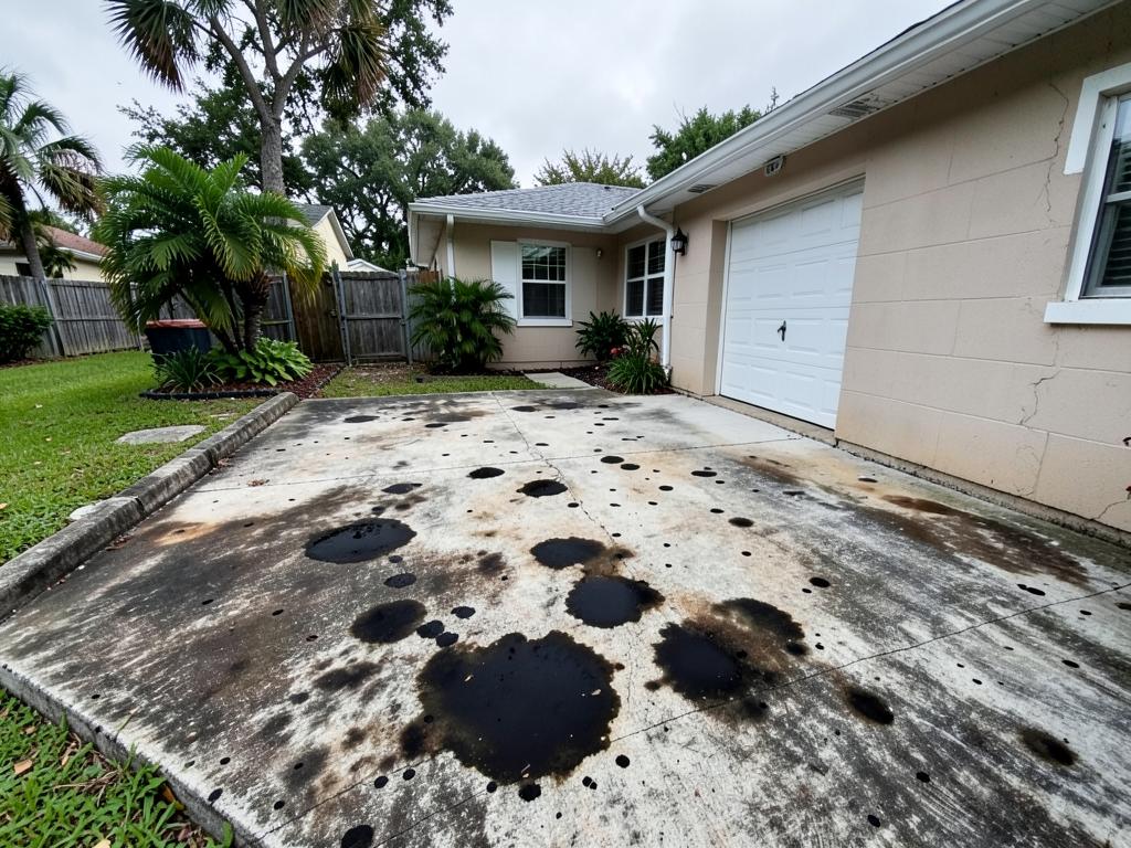 Concrete driveway before pressure cleaning