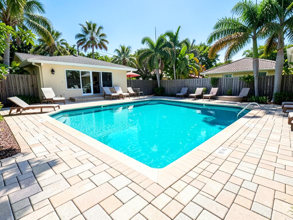 Paver pool deck after pressure cleaning